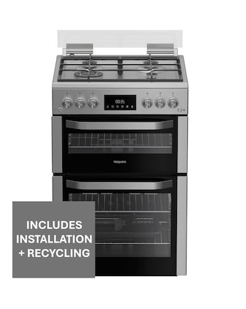 Hotpoint HDG6GDCWX 60cm Gas Double Cooker with Glass Lid Stainless Steel Install