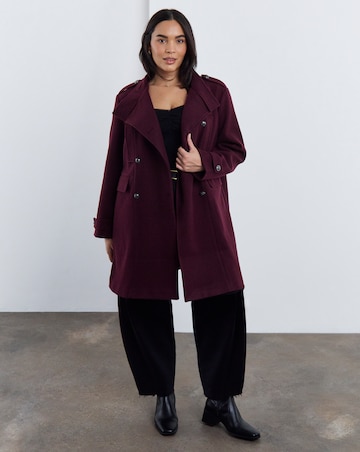 Aubergine Funnel Neck Military Coat