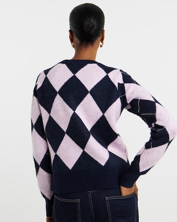 Diamante Argyle Crew Neck Cardigan