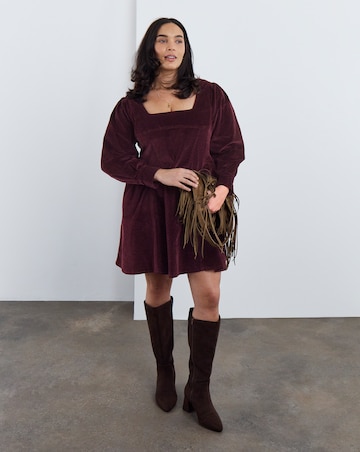 Burgundy Cord Corset Long Sleeve Dress