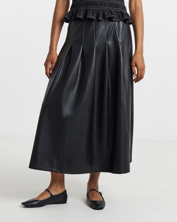Black PU Pleated Midaxi Skirt