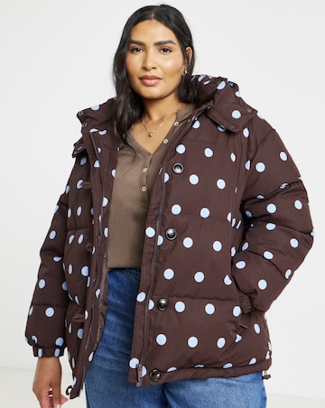 Mid Length Spot Printed Padded Coat