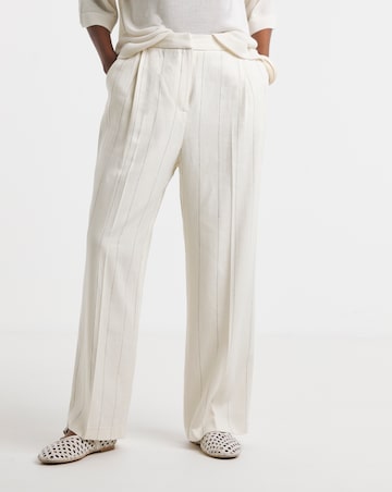 Pinstripe Premium Linen Blend Wide Leg Trouser