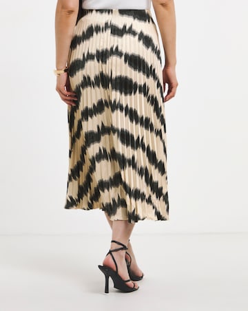 Mono Print Satin Pull On Pleated Midaxi Skirt