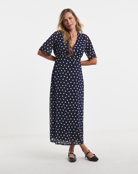 Spot Print Mesh Midi Dress