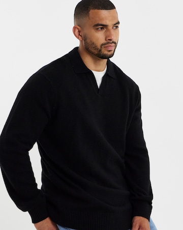Lambswool Trophy Neck Slouch Knitted Polo