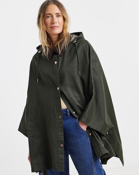 Cord Collar Coated Cape Jacket