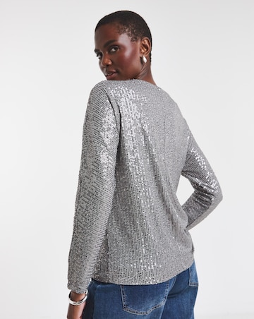 Sequin Keyhole Blouson Sleeve Top