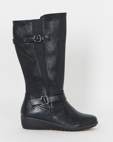 Cushion Walk Elasticated Knee High Wedge Boots - Wide Fit (E) & Curvy Calf