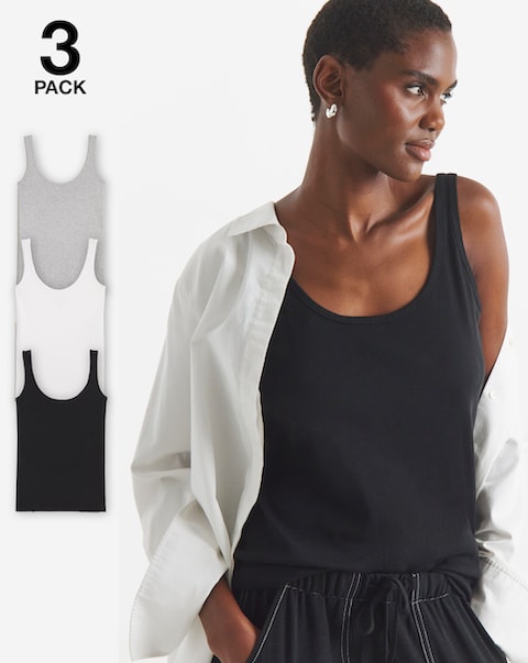 Pure Cotton 3 Pack Vests Black, White and Grey