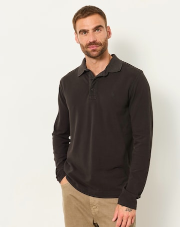 FatFace Long Sleeve Pique Polo - Washed Black