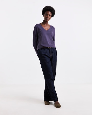Aubergine V Neck Long Sleeve T-Shirt