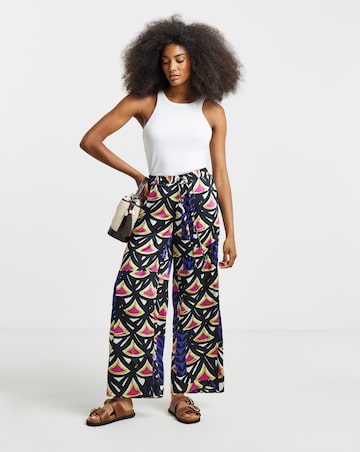 Simply Be Geo Print Satin Wide Leg Trousers