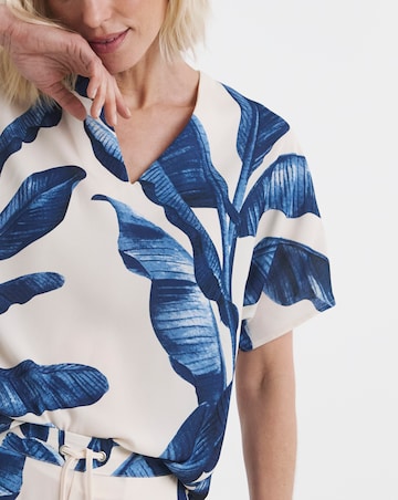 Palm Print Border Print V Neck Tunic Top