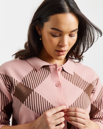 Fur Collar Checked Cardigan