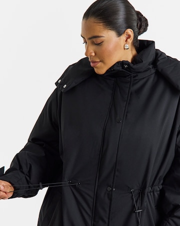 Black Fleece Lined Adjustable Waist Padded Parka