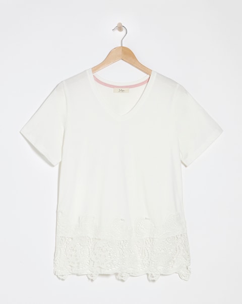 Julipa Crochet Pure Cotton Lace Hem T-Shirt