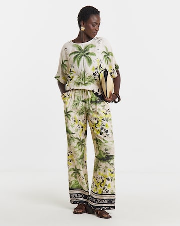 Palm Print Linen Mix Border Print Boxy Top