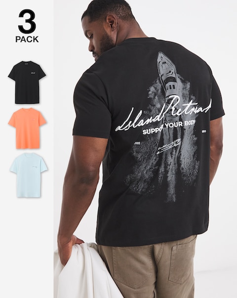 Jack & Jones Back Graphic T-Shirt 3 Pack - Multi