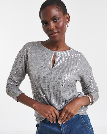 Sequin Keyhole Blouson Sleeve Top