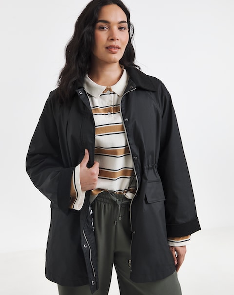 Black Waxed Finish Cord Collar Short Jacket