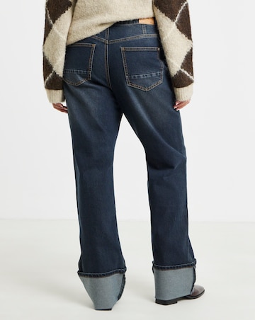 Blue Turn Up Straight Wide Leg Jeans