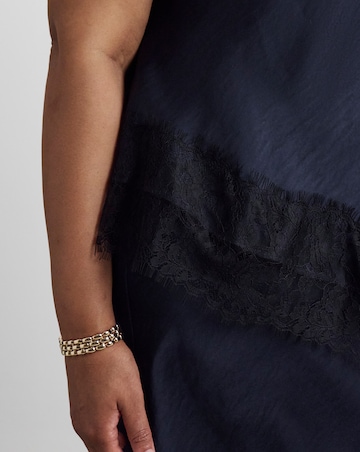 Joanna Hope Lace Trim Asymmetric Satin Top