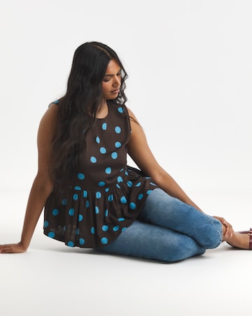 Simply Be Chocolate Spot Peplum Shell Top
