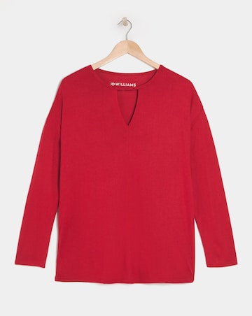 Red Cut Out Neck Long Sleeve Top