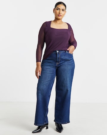 Simply Be Plum Mesh Square Neck Long Sleeve Top