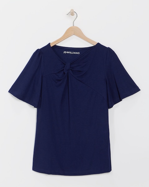 Twist Detail Angel Sleeve Top - Navy