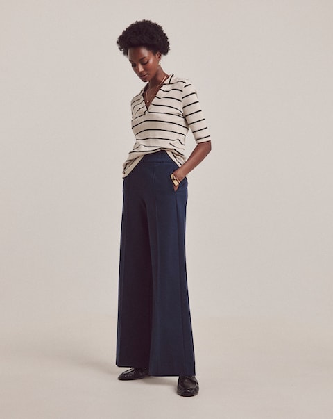 Anthology Navy Ponte Pull On Wide Leg Trouser
