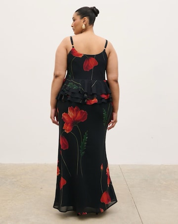 Pretty Lavish Rosie Peplum Ruffle Poppy Placement Maxi Dress