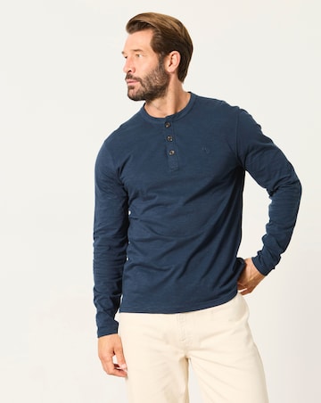 FatFace Long Sleeve Woodside Henley T-Shirt - Navy