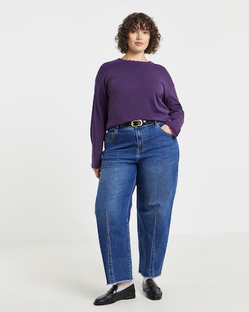 Simply Be Dark Purple Long Sleeve Scallop Edge Top
