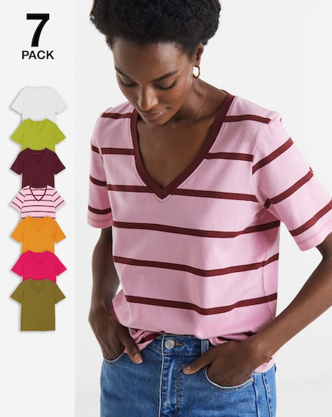 7 Pack V Neck Short Sleeve Cotton T-Shirts