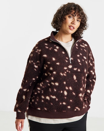 Simply Be Doe Print Half Zip Borg