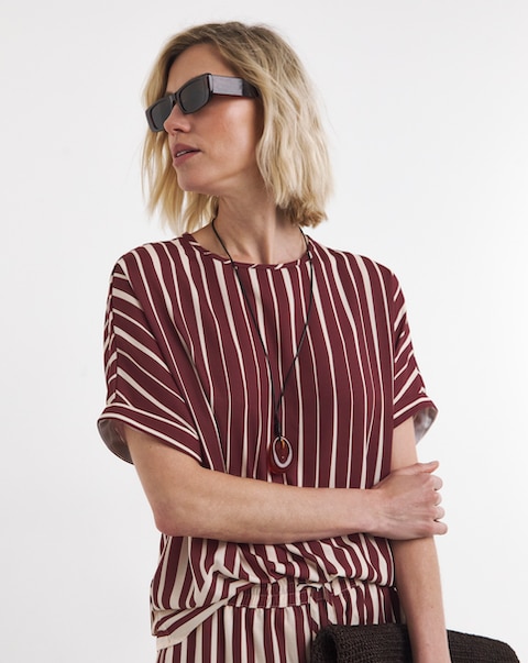 Stripe Border Short Sleeve Boxy Top