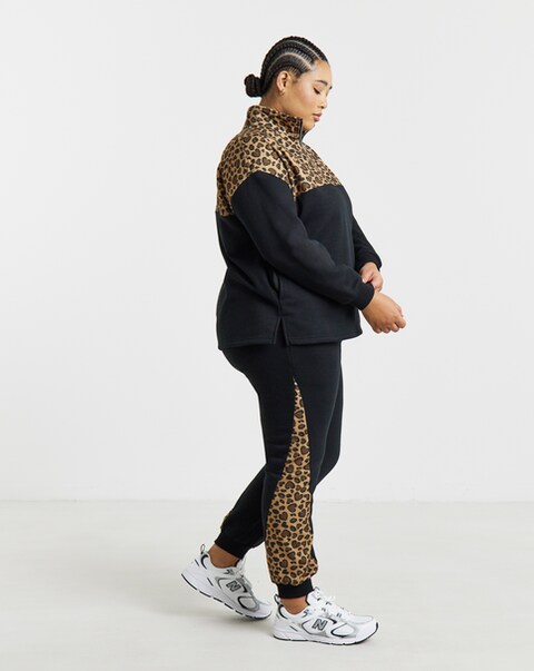 Simply Be Black Leopard Side Stripe Jogger