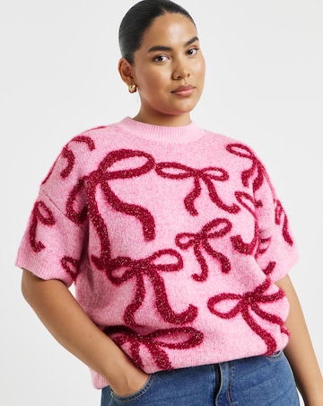 Tinsel Bow Short Sleeve Jumper