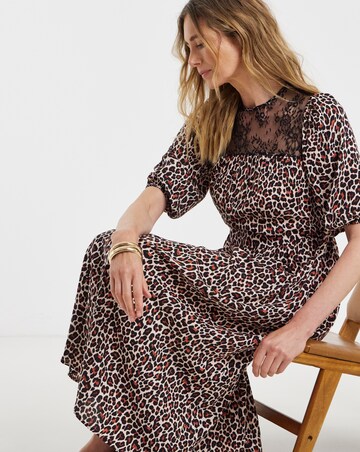 Leopard Print Tie Collared Midi Tea Dress
