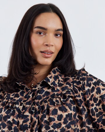 Simply Be Leopard Print Frill Detail Collared Blouse
