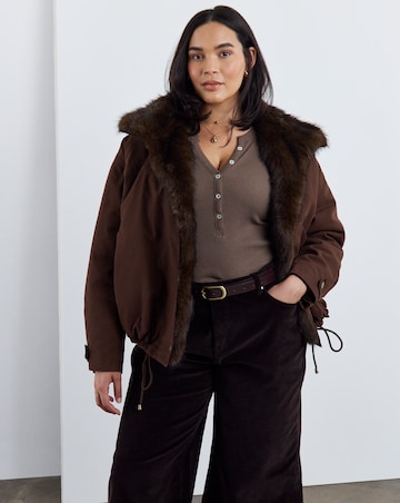 Chocolate Detachable Faux Fur Collar Parka Jacket