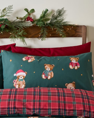 Catherine Lansfield Christmas Tartan Teddy Bear Duvet Cover Set