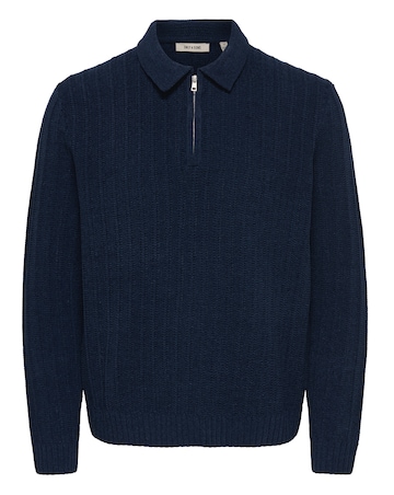 Only & Sons Emil Zip Polo Knit Jumper - Blue
