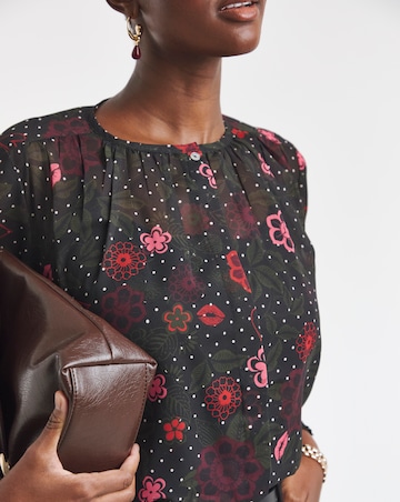 Printed Blouson Sleeve Collarless Georgette Blouse