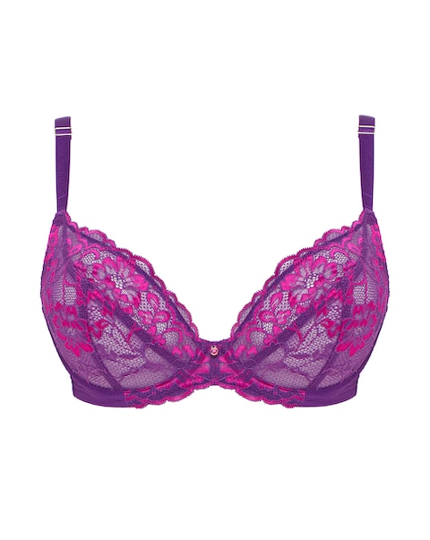 Ann Summers Sexy Lace Two Tone Fuller Bust Non Pad Wired Bra Dark Purple