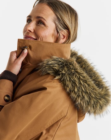 Tobacco Quilt Lined Faux Fur Collar Parka
