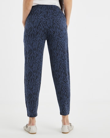 Navy Print Tie Waist Jersey Tapered Trouser