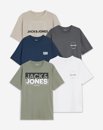 Jack & Jones Arthur 5-Pack Logo T-Shirts - Multi